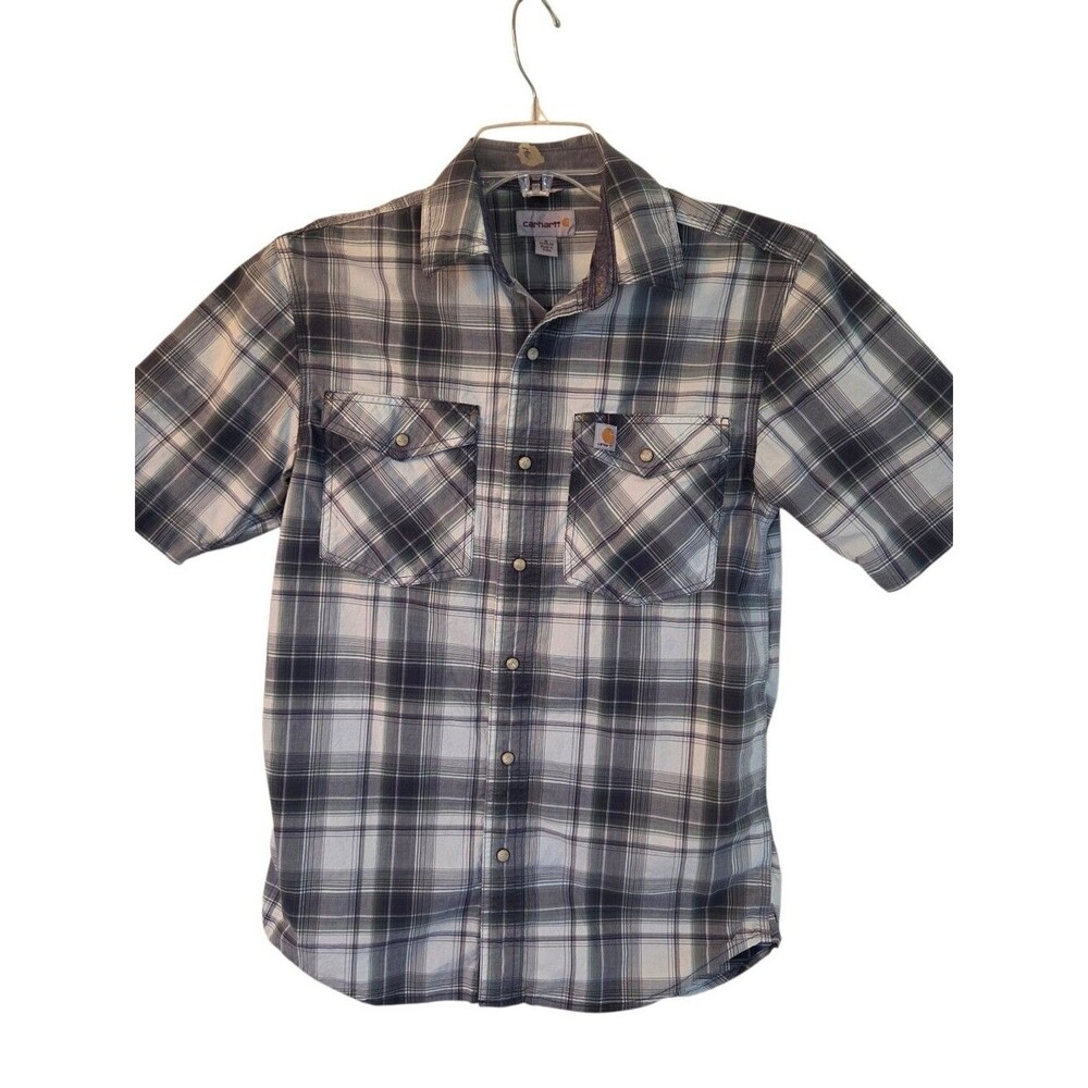 Carhartt Relaxed Fit Pearl Snap Front Button Down Plaid Shirt SS Men’s Small
